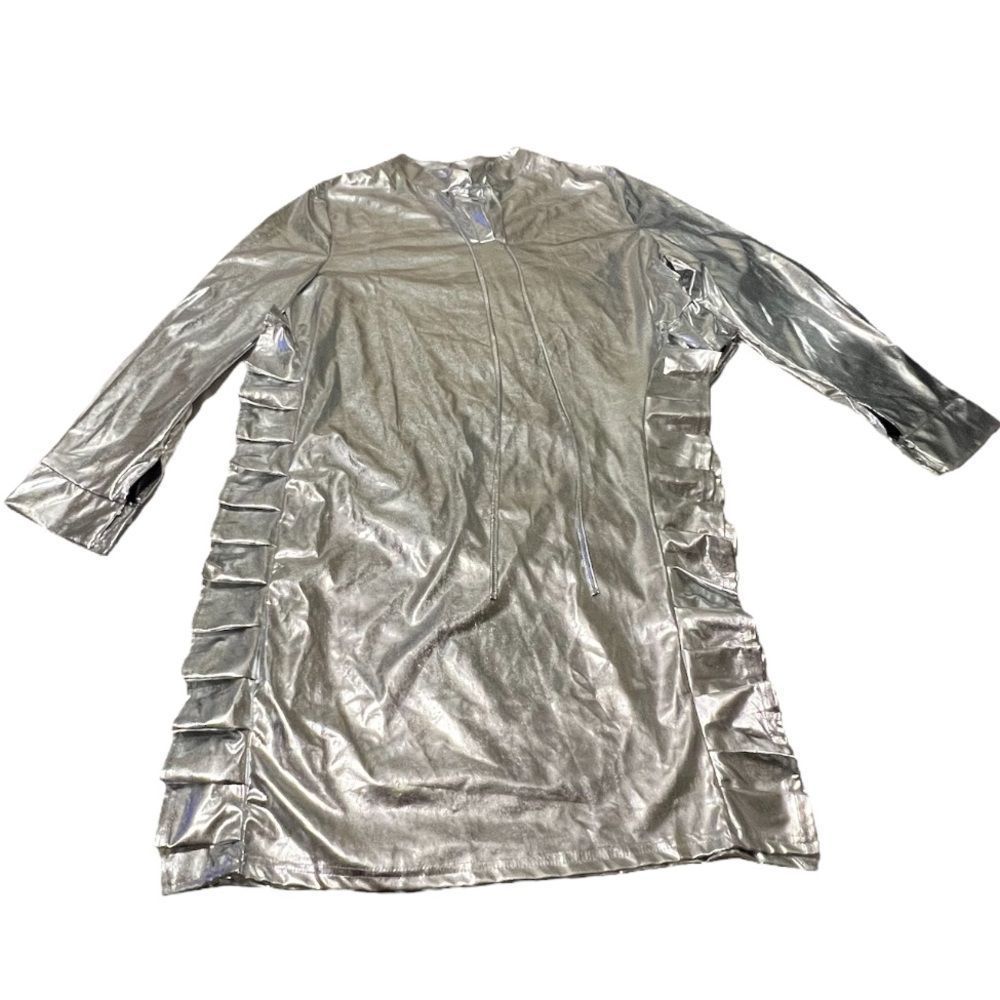 Mini Dress in Silver Reflective Material Plus Size